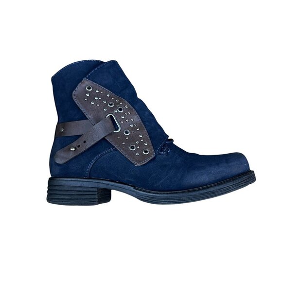 Patrizia Spring Step Billijoe Navy Leather Studded Cross Strap Boots Size 38 - Picture 1 of 14